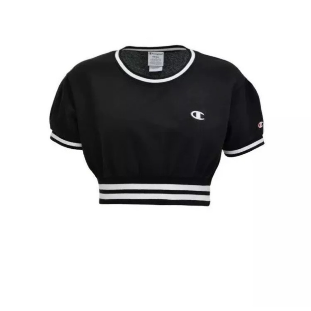 New Champion Fleece Short Sleeve Crop Top Black